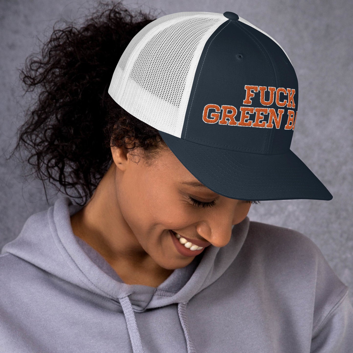 FUCK GREEN BAY Trucker Cap WHITE/NAVY